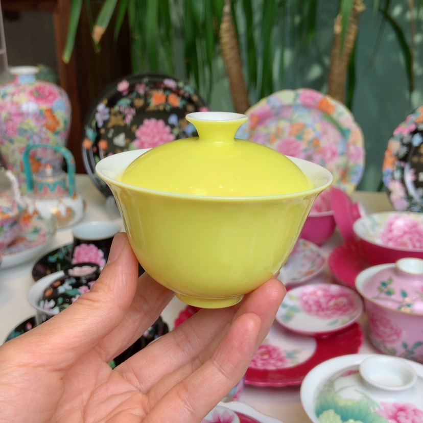 【闪购商品】景德镇陶瓷黄盖碗手工制作