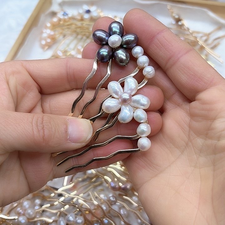 淡水珍珠发饰银S925镶嵌