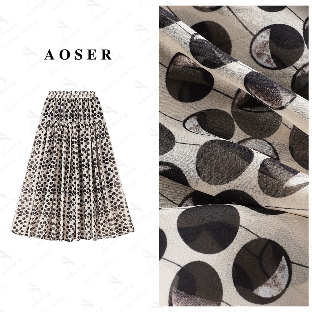 AOSER半身裙子不起球印花褶皱波点裙外搭女时尚洋气半身裙8868