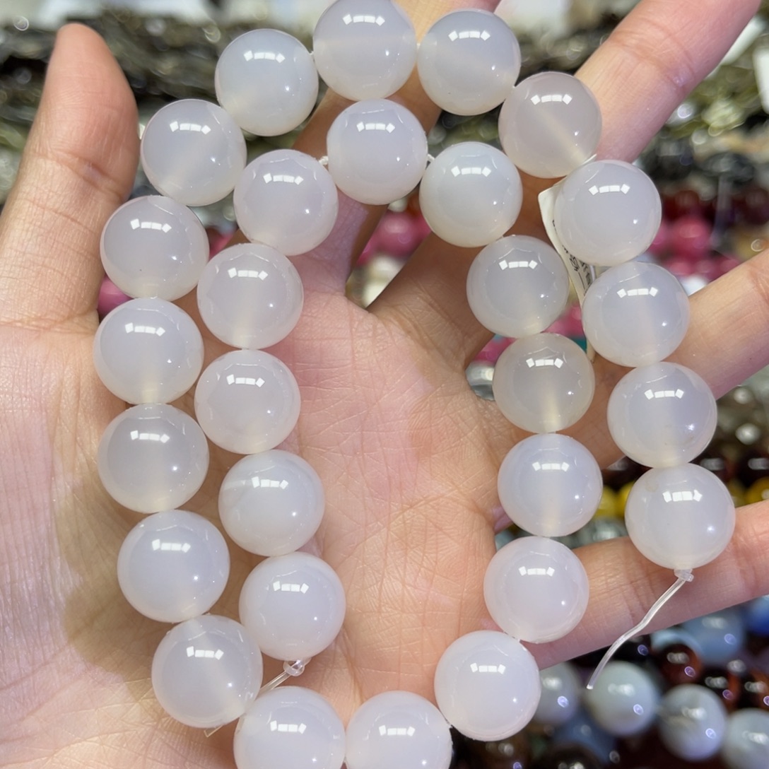 玛瑙/玉髓散珠天然荔枝冻白玛瑙卡14长条38厘米
