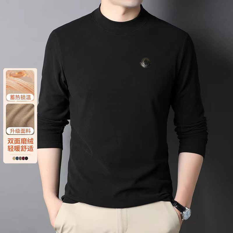 【精品撤柜】5A抗菌刺绣高端柔软长袖打底衫双面德绒2025保暖t恤男
