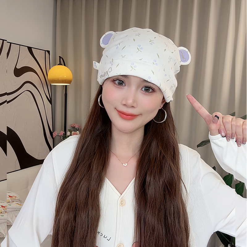 产妇月子帽四季可用双层纯棉7A抗菌发带亲子帽产后坐月子防风护头