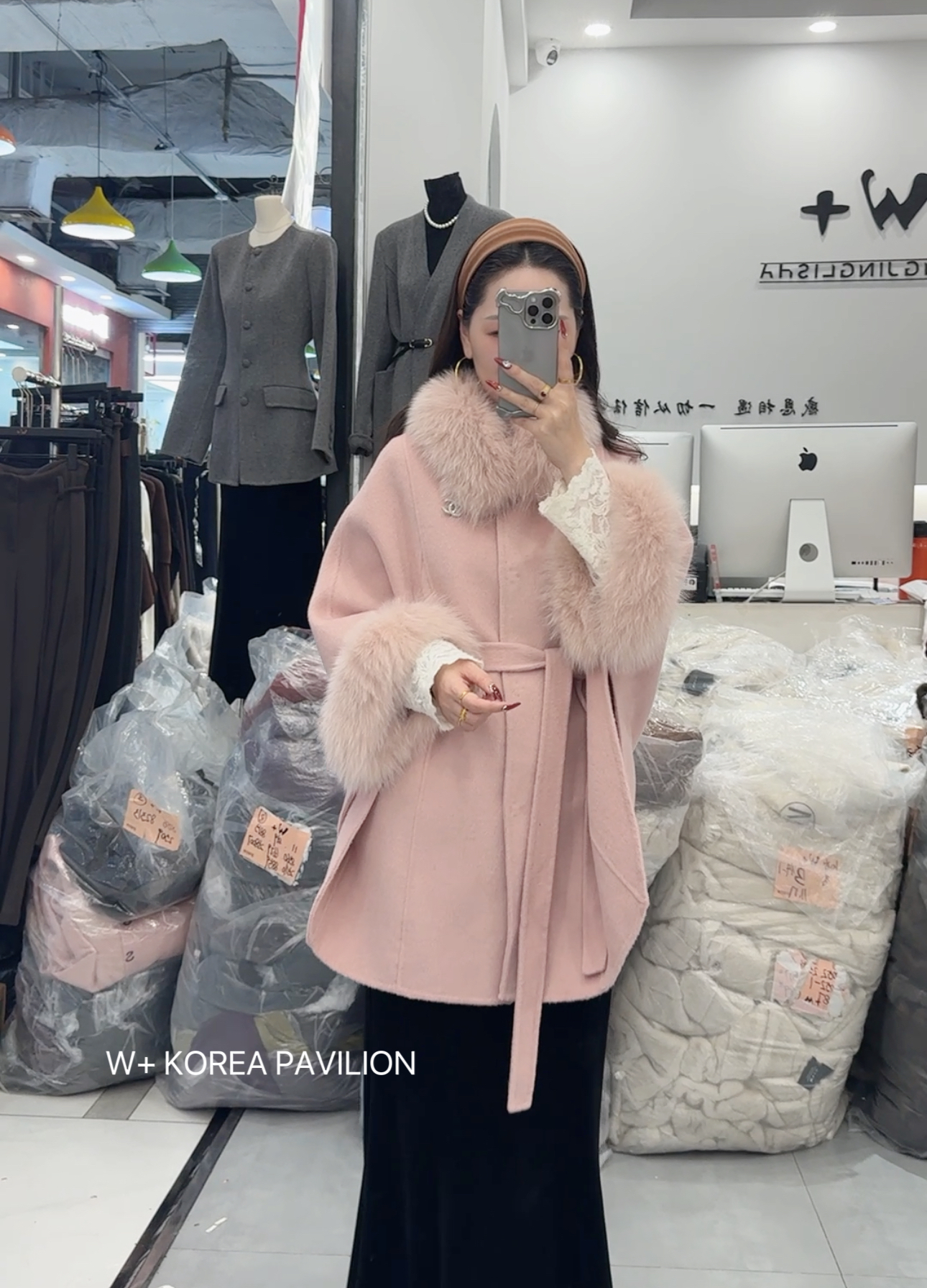 W+冬季新款时尚百搭欧韩气质修身大毛领双面羊毛大衣2537