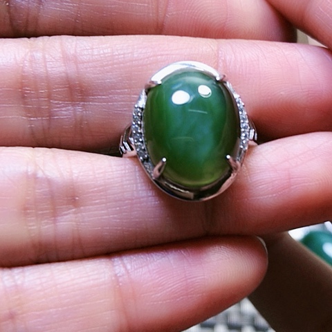 和田玉戒指银S925镶嵌