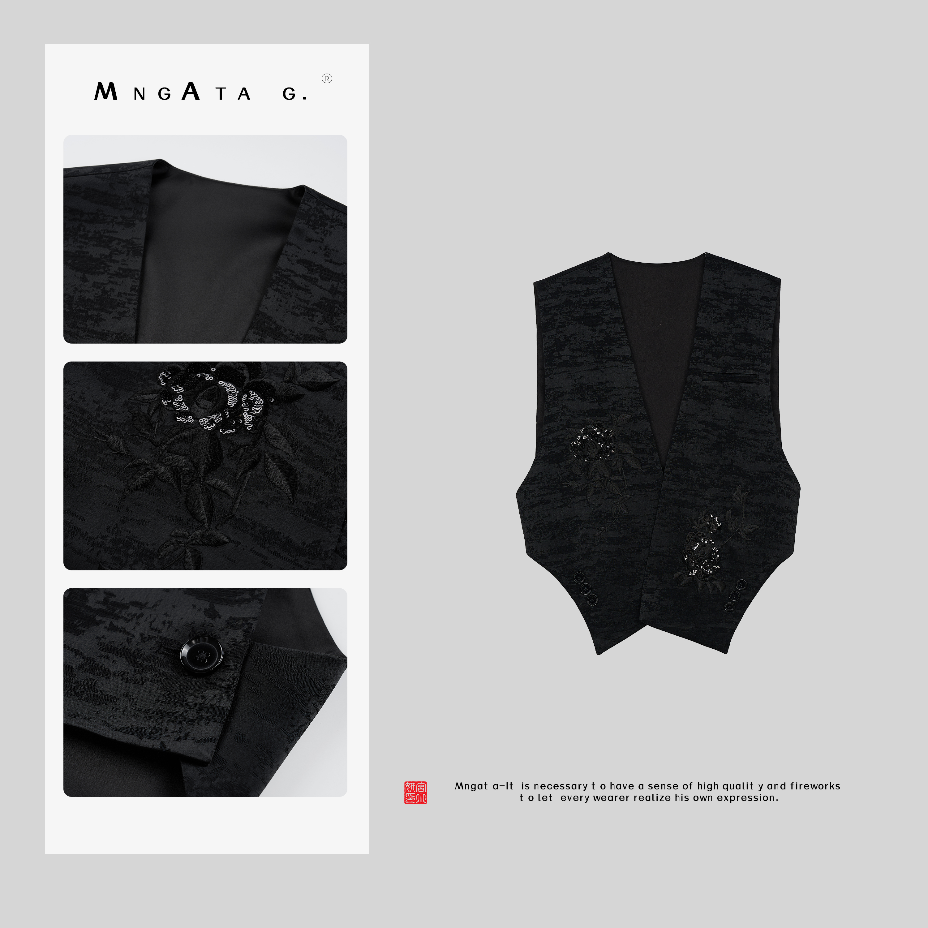 MNGATA G.宫小妍 【墨香月季】25秋新中式醋酸亮片坎肩马甲24880118