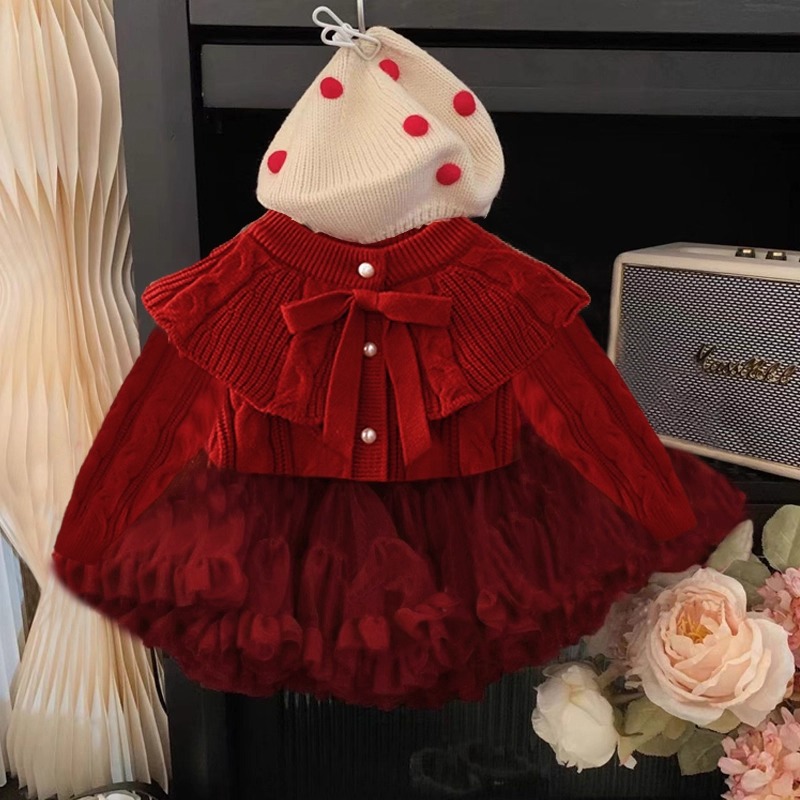 女童连衣裙秋冬红色公主tutu裙周岁女宝宝礼服装儿童冬装衣服女孩