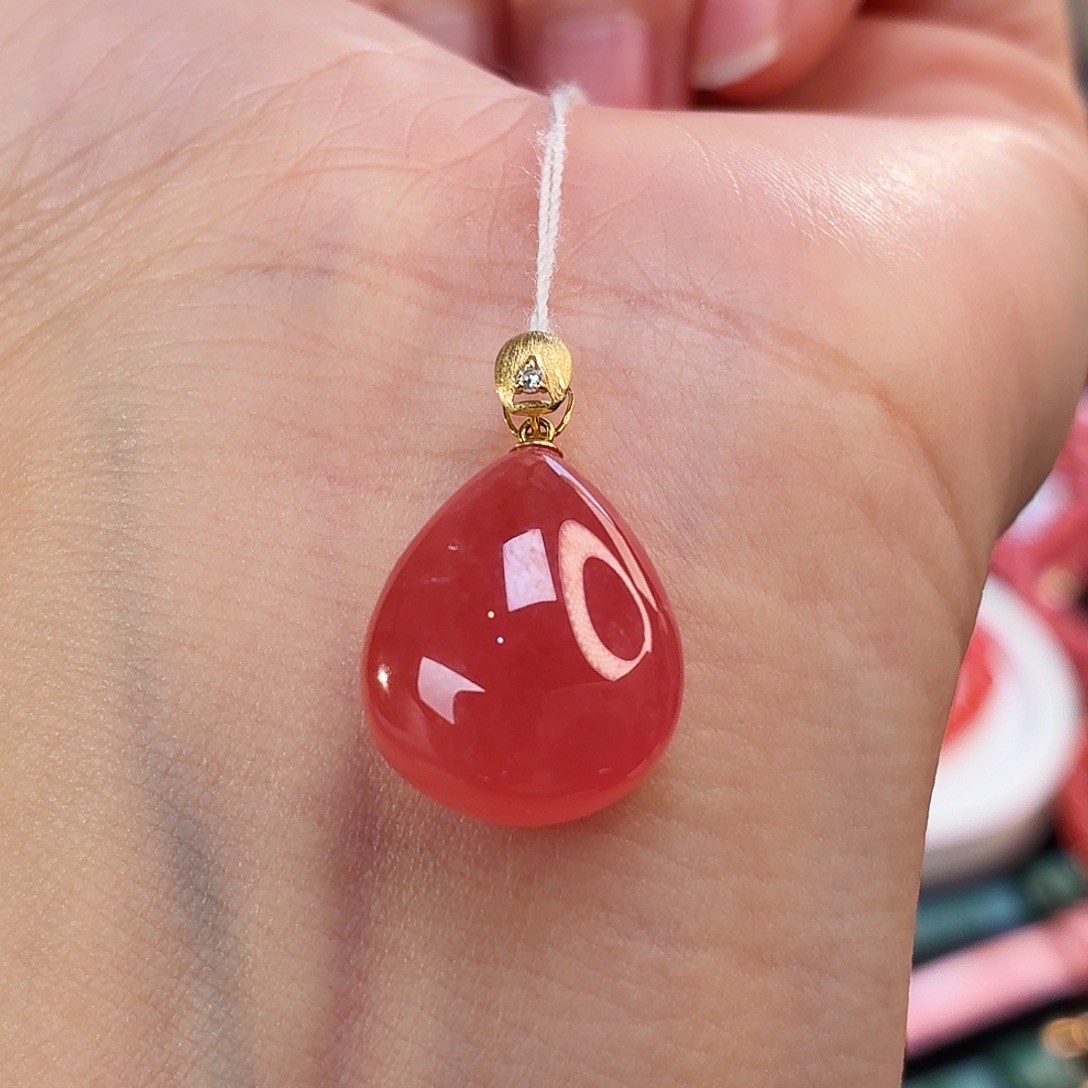 菱锰矿（红纹石）18K金镶嵌吊坠(不含链)