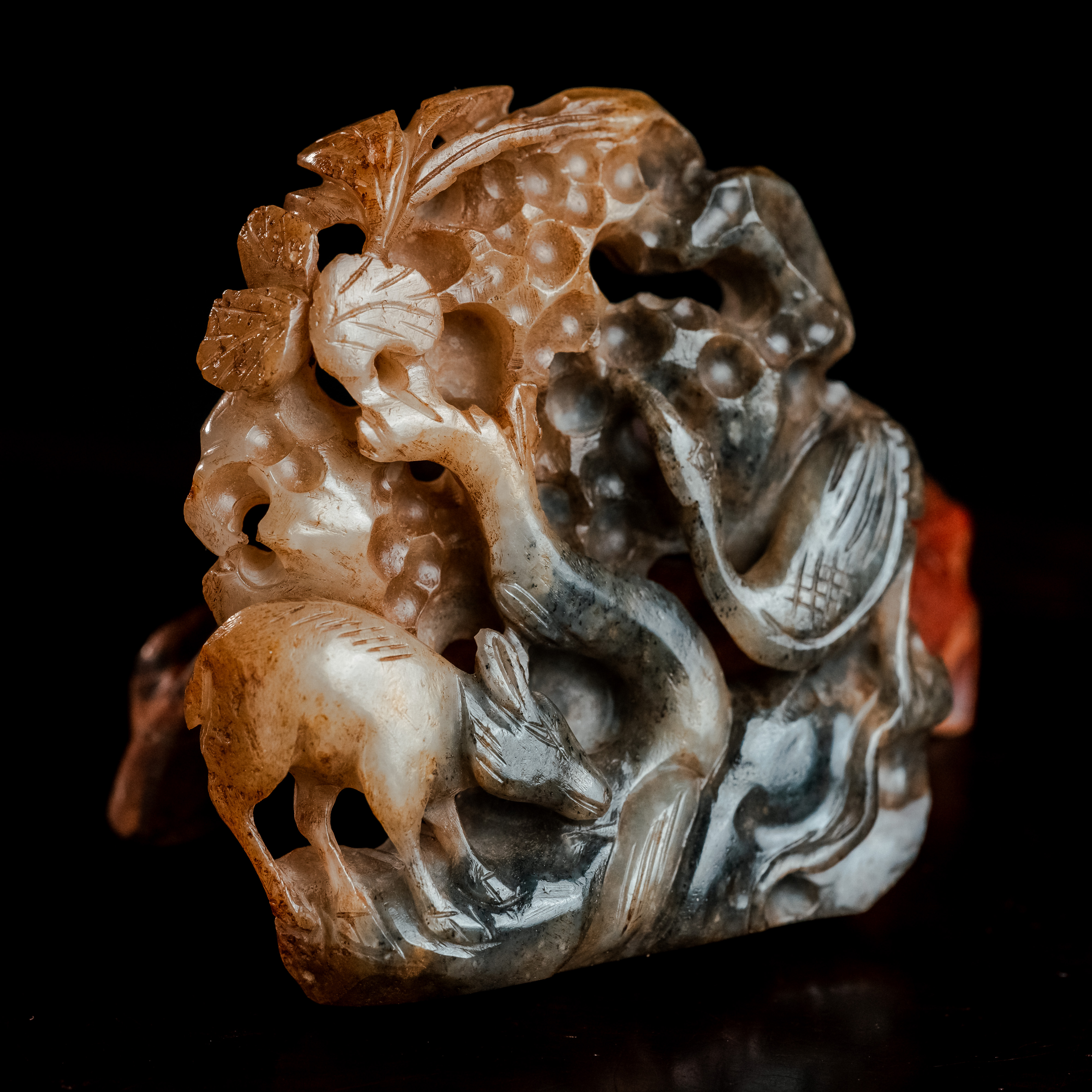 明代和田玉鹿鹤同春瓦子-NX