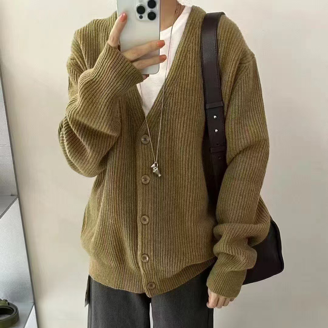 03212 慵懒松弛感百搭v领100羊毛针织开衫