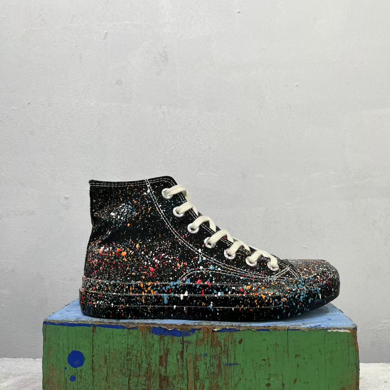 MUWEILIU/木卫六原创泼墨点彩工艺潮酷休闲圆头高帮鞋M015