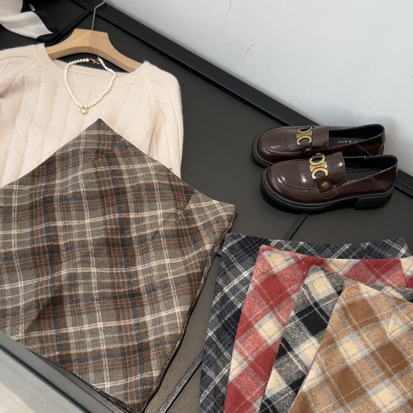 诗黎·格纹短款呢料半身裙女高腰通勤小个子显瘦a字短裙子秋装