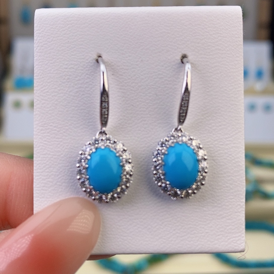 银S925镶嵌绿松石耳饰