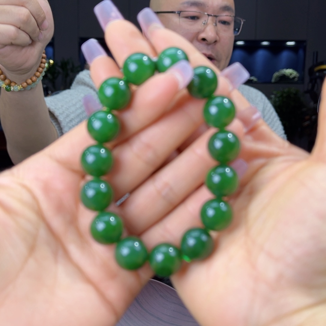 未镶嵌手串和田玉天然和田玉俄碧五号坑菠菜绿料14