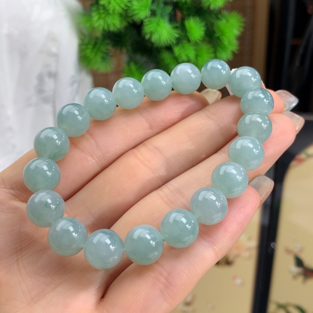 翡翠手链未镶嵌冰胶蓝底飘花手链卡10.2m m