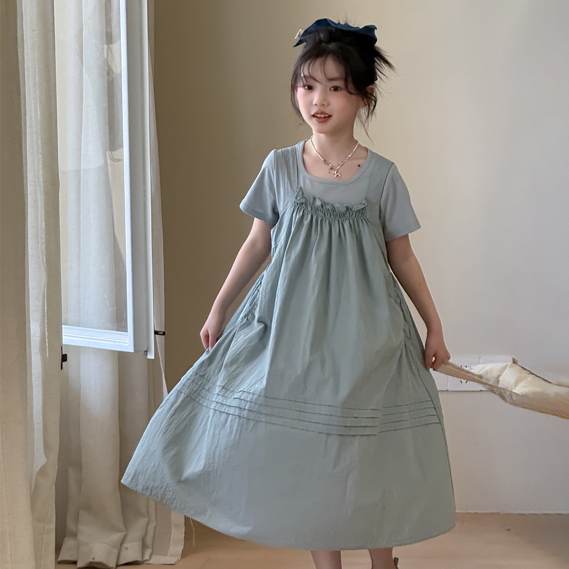 LJ-71756-童装女童套装2025夏季新款儿童套裙韩版T恤休闲吊带