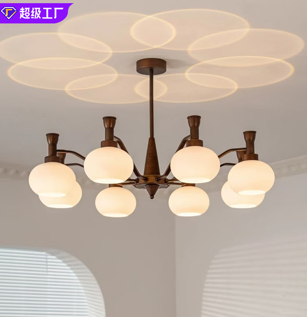 法式vintage柿子客厅投影吊灯美式中古风大厅餐厅灯复古中山灯具