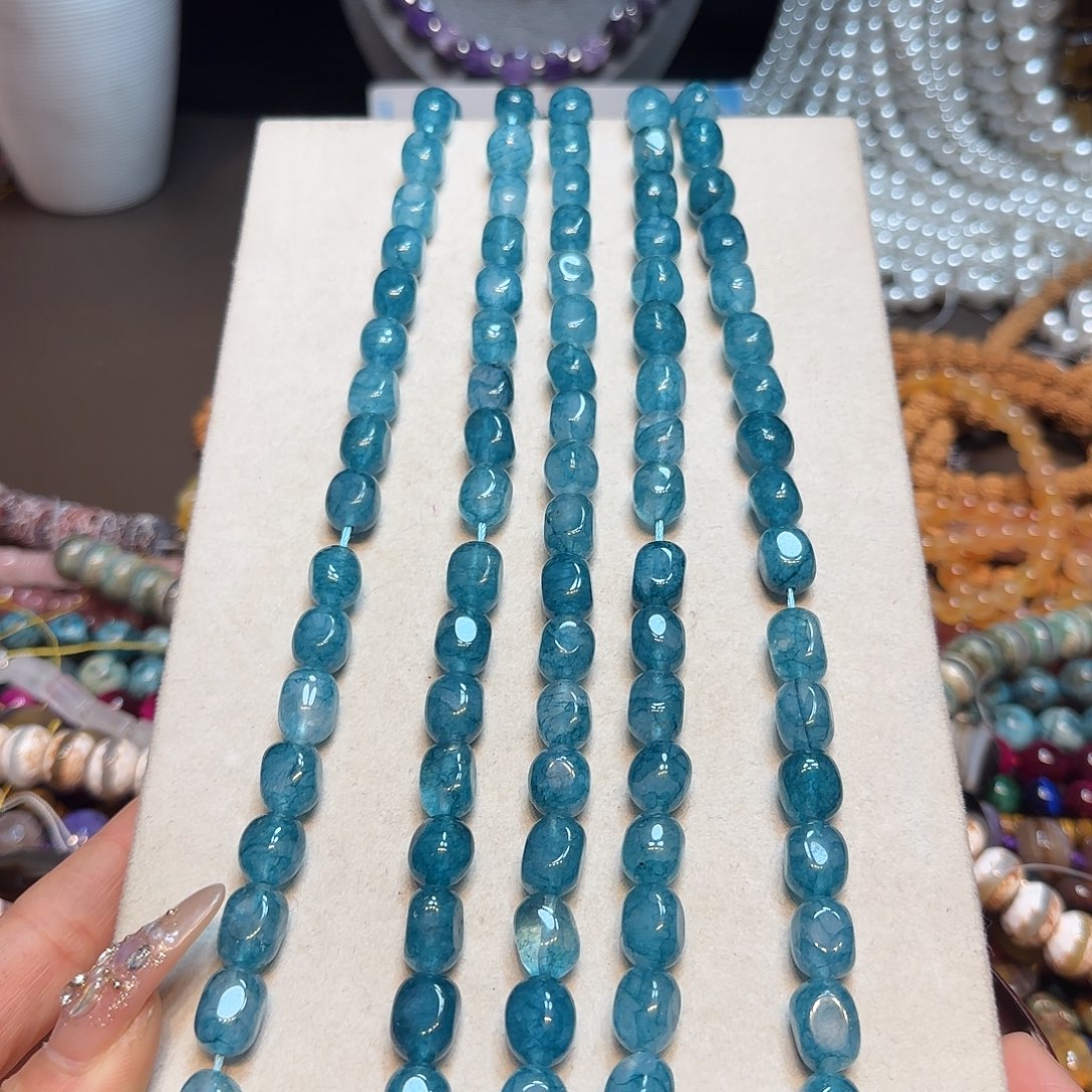 玛瑙/玉髓未镶嵌珠宝半成品蓝水晶小土豆一条