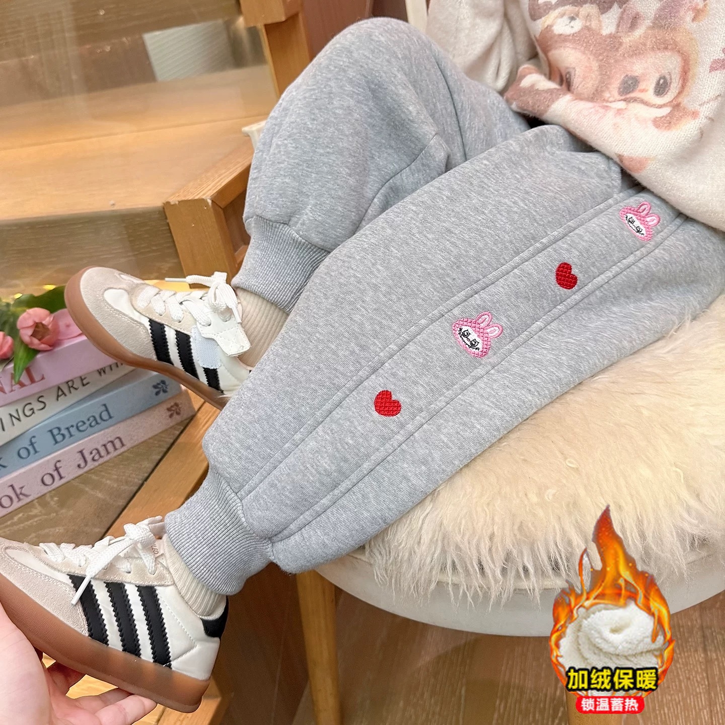 女童加绒加厚裤子秋冬新款儿童洋气百搭卫裤宝宝冬装加厚束脚裤潮