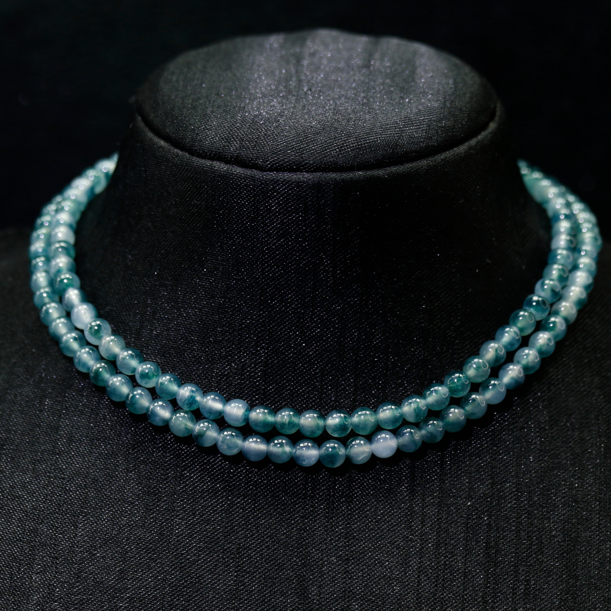 22天然缅甸翡翠A货高冰蓝花珠链/800523/上海嘉禾拍卖