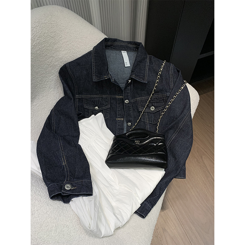 【美术馆】25春夏深蓝简约小版型韩系 修身 常规复古牛仔外套