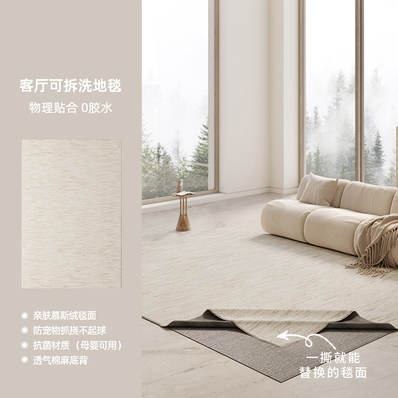 可拆洗-昆仑雪山无胶地毯客厅防水抗菌法式南法风轻奢高级感卧室