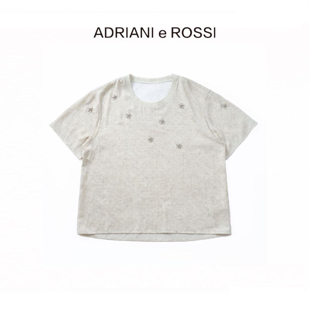 ADRIANI e ROSSI 2025春夏新款—烫钻手工订花做旧短袖