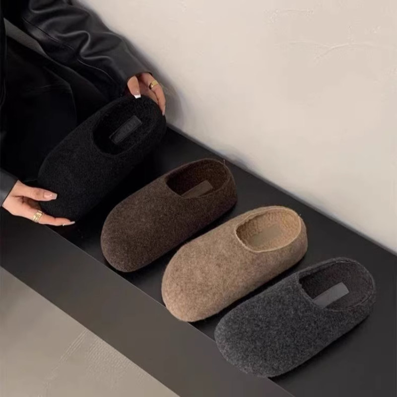 极简风防滑包头款松糕跟秋冬季包头拖浅口毛拖时尚
