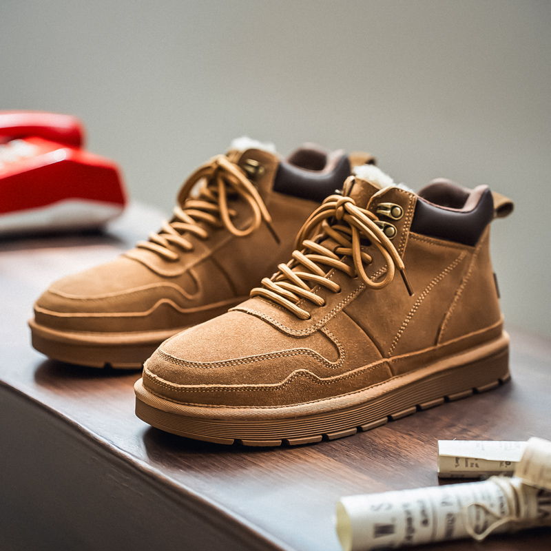 皮毛一体雪地靴男款增高加绒保暖男鞋真皮马丁靴秋冬高帮防滑棉鞋