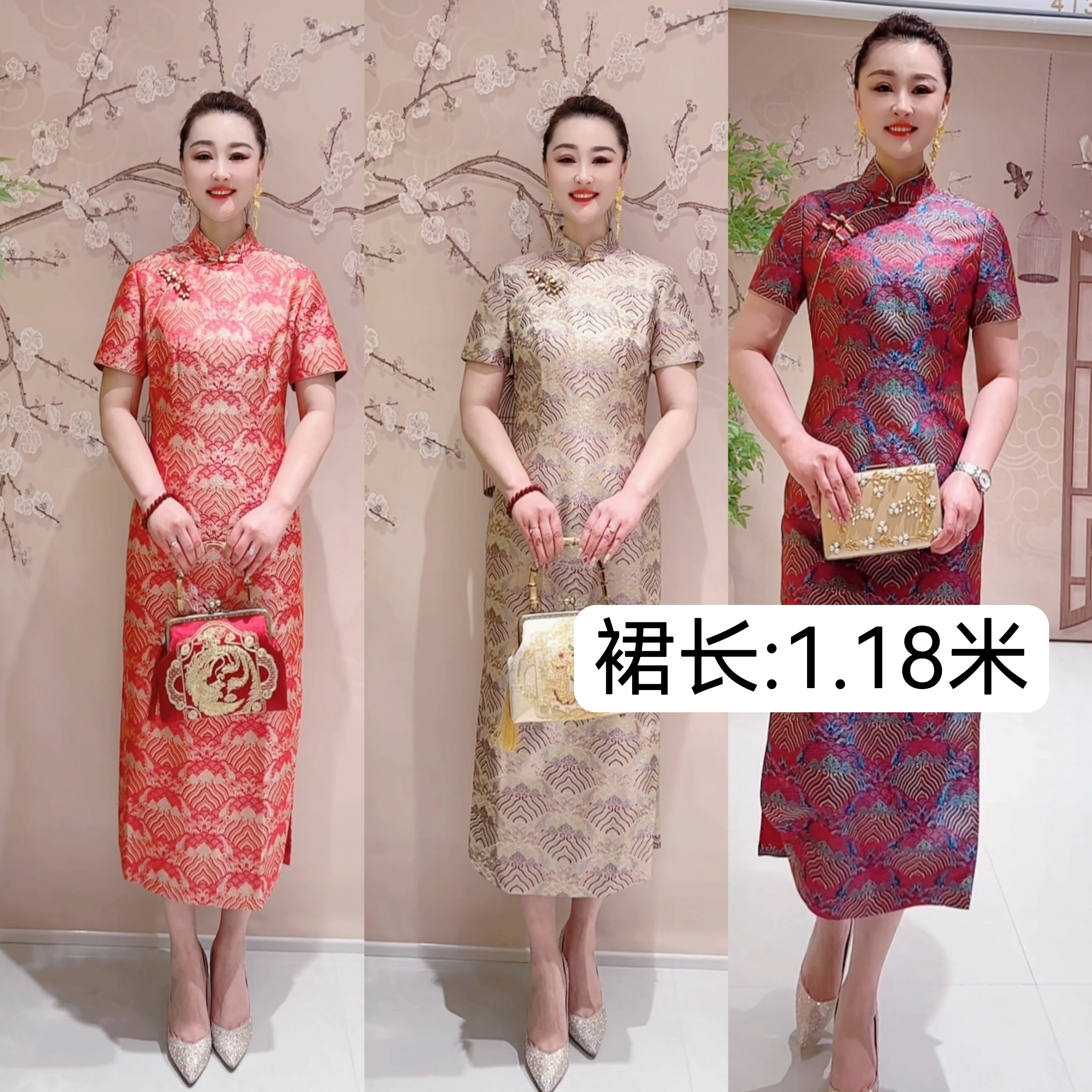 海水祥云高端礼服9913-1复古中长款中国风气质显瘦婚礼修身