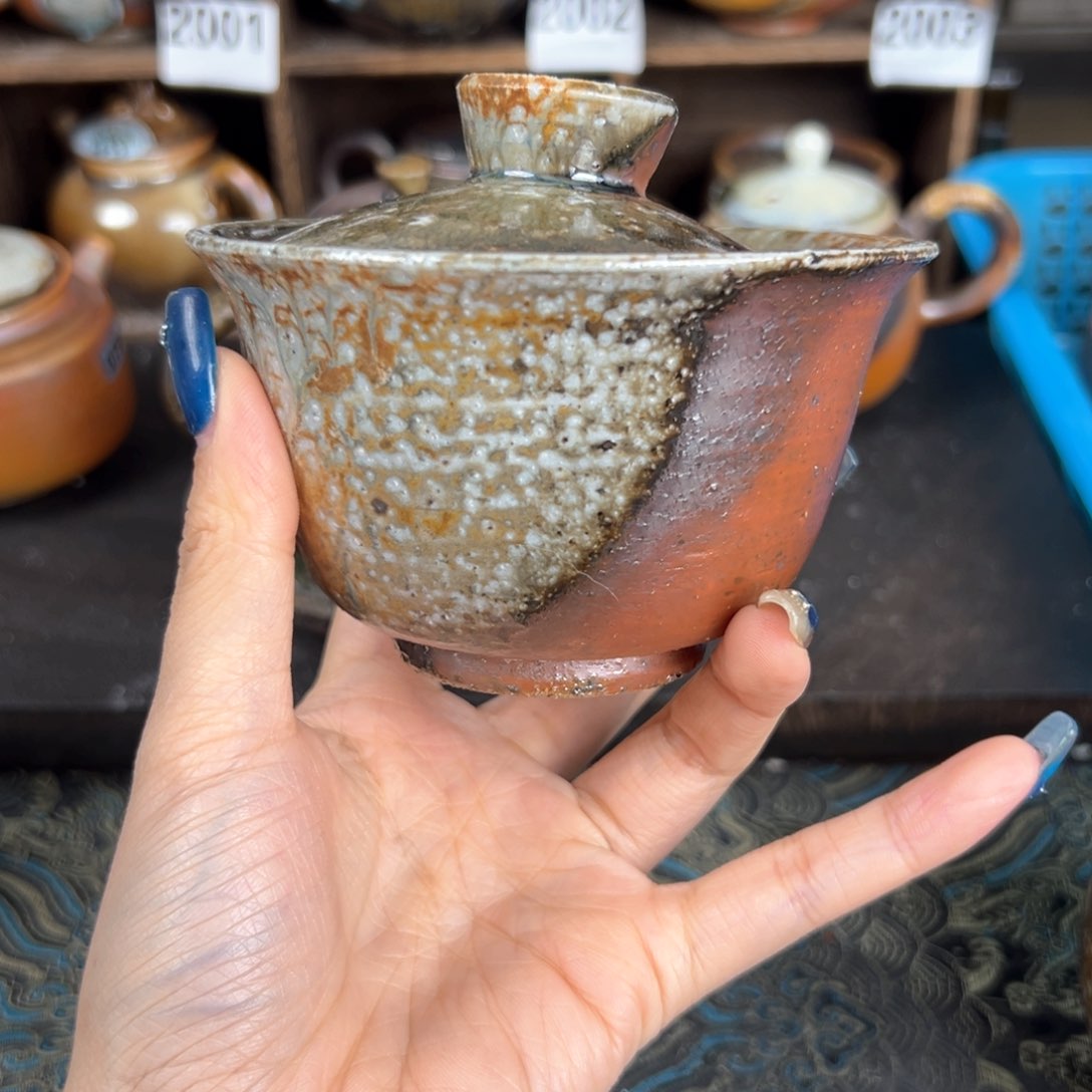杯柴烧茶器粗陶盖碗