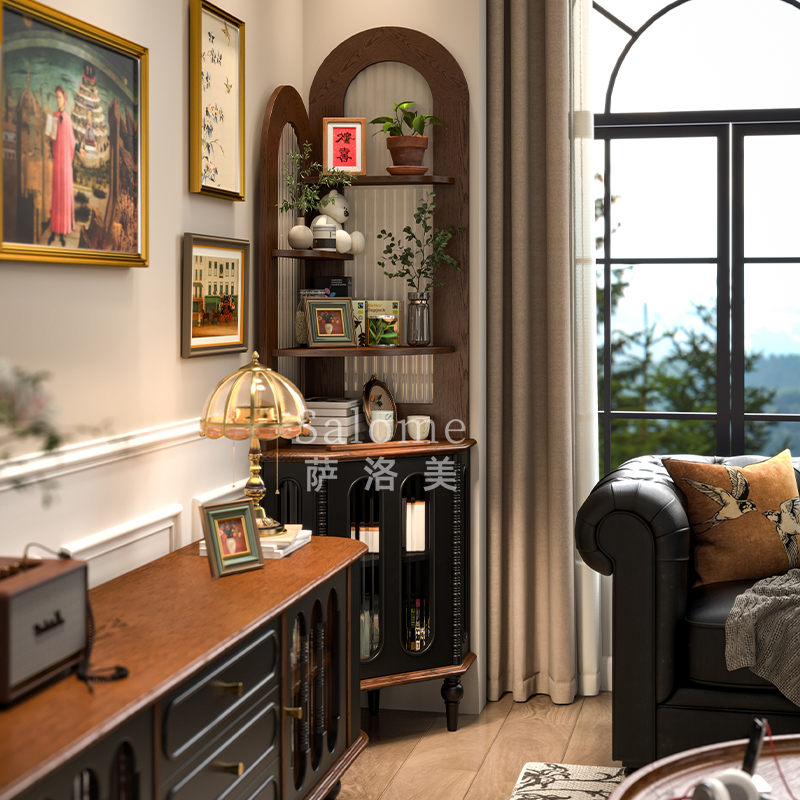 【新品】中古风实木三角转角柜一体靠墙角客厅卧室储物边柜置物架