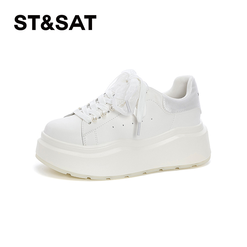 星期六增高时尚休闲鞋厚底增高真皮板鞋女鞋低帮时尚夏季松糕鞋