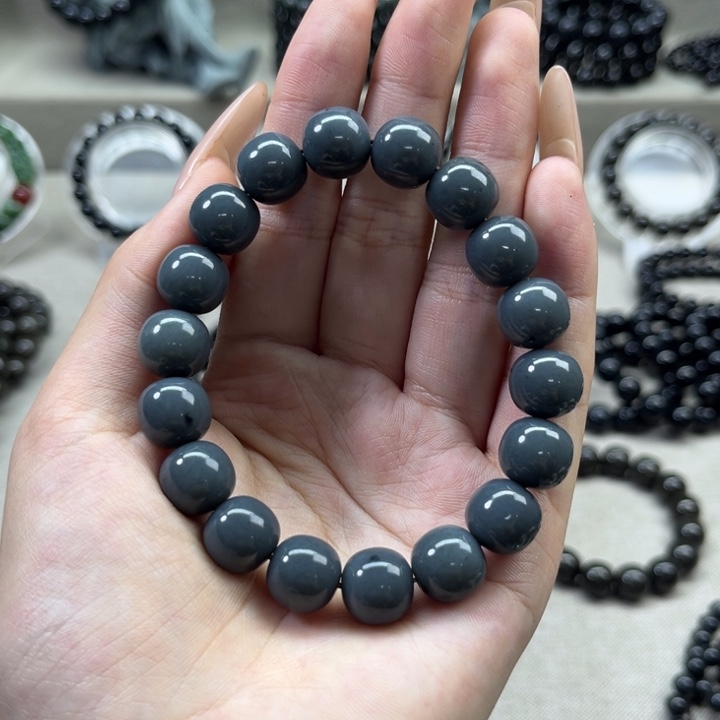 和田玉未镶嵌手链莫兰迪灰12