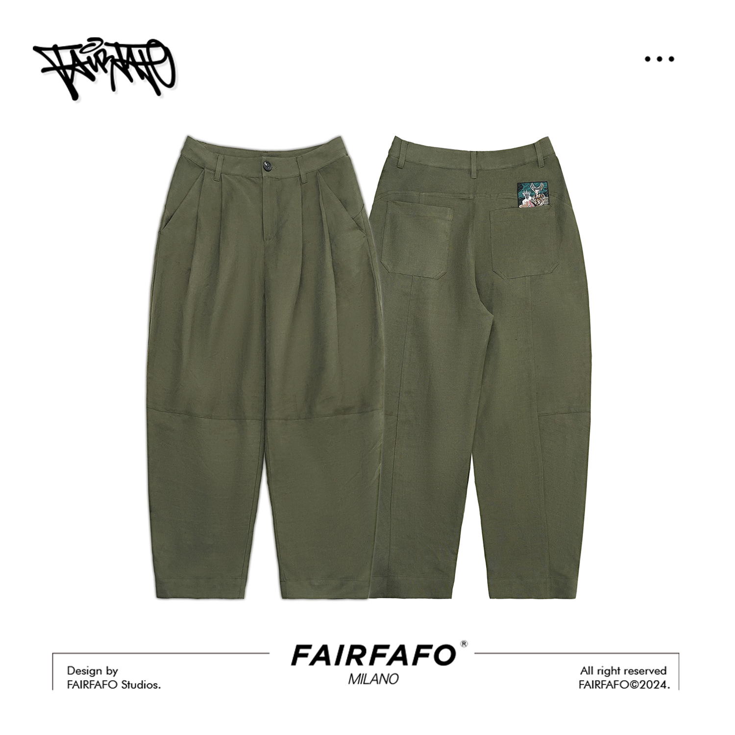 FAIRFAFO林肉肉【双褶绣花章萝卜裤】KZAL47031工装裤直筒时尚舒适