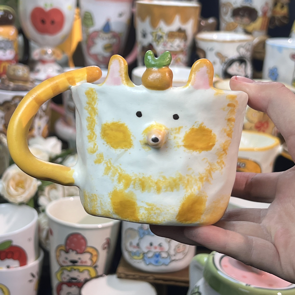 可爱猫尾杯子原创手作（无把手）