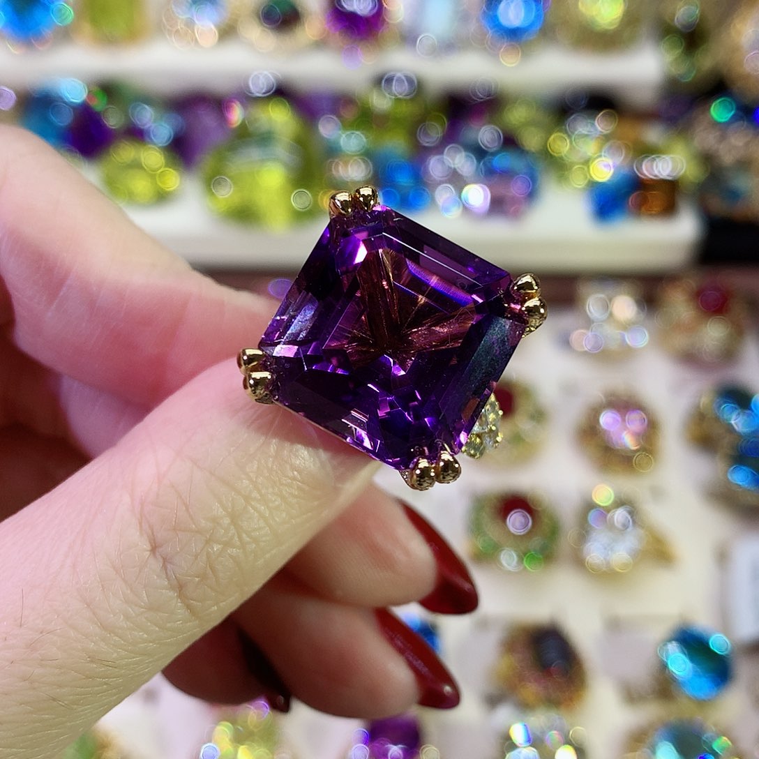 紫晶戒指银S925镀金镶嵌
