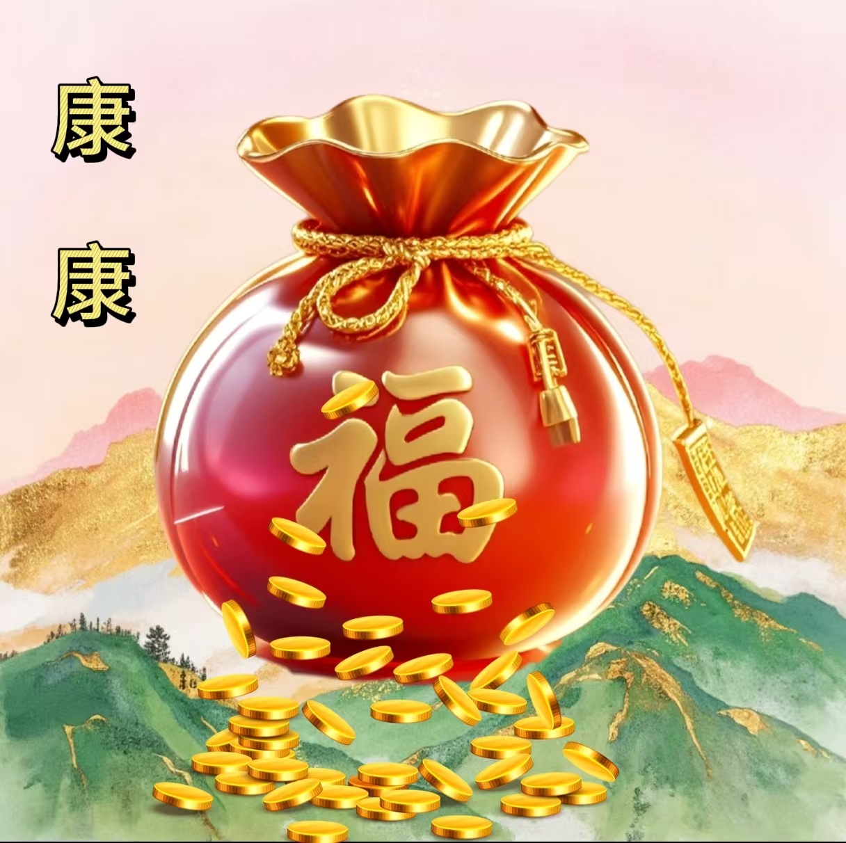 2号康康【如意】健健+康康 手绘卡 生肖挂饰