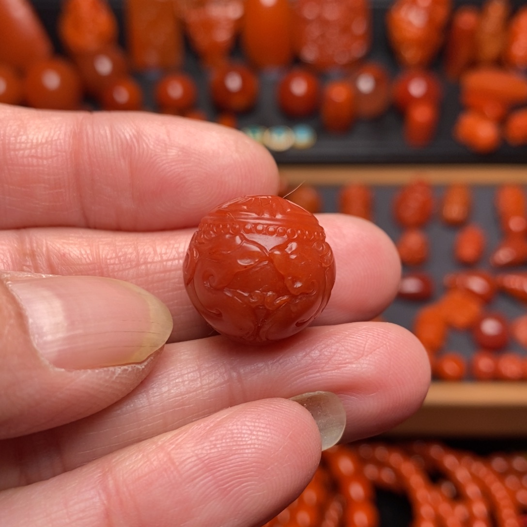 南红玛瑙精工龙凤珠1.8尺寸未镶嵌