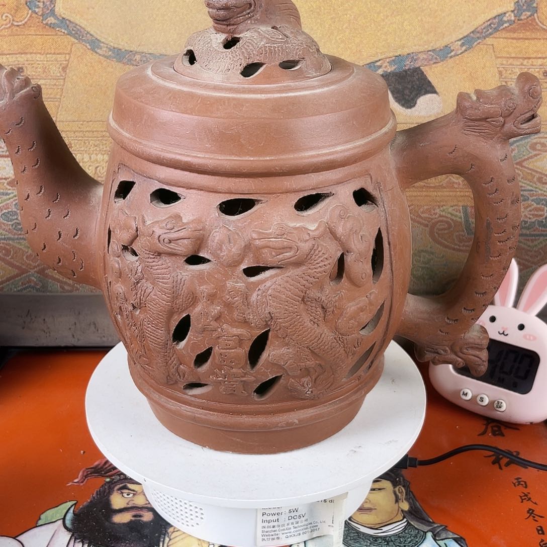 摆件一****云龙纹浮雕紫砂壶茶具