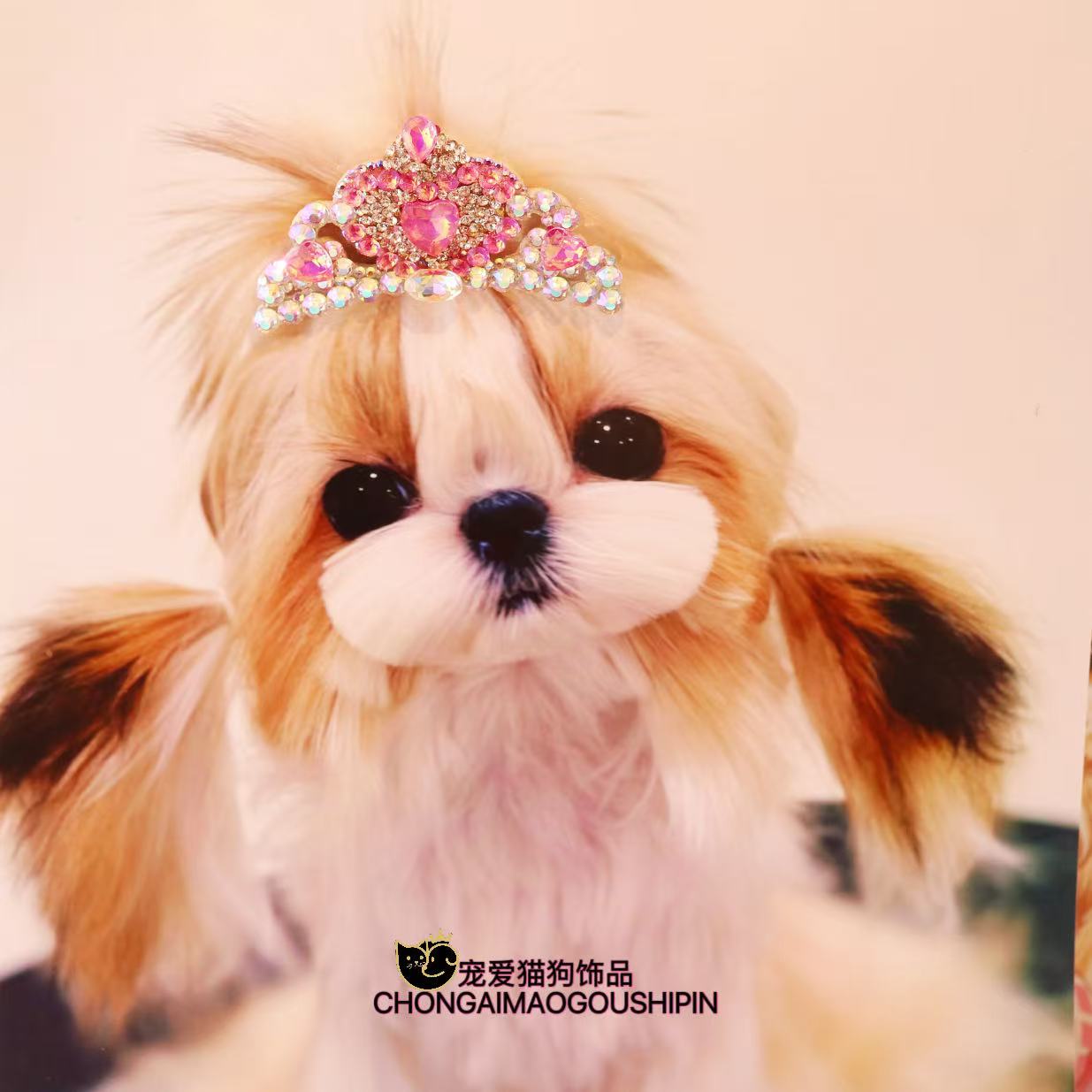 宠物饰品满钻粉色皇冠狗狗发夹马尔济斯约克夏A711