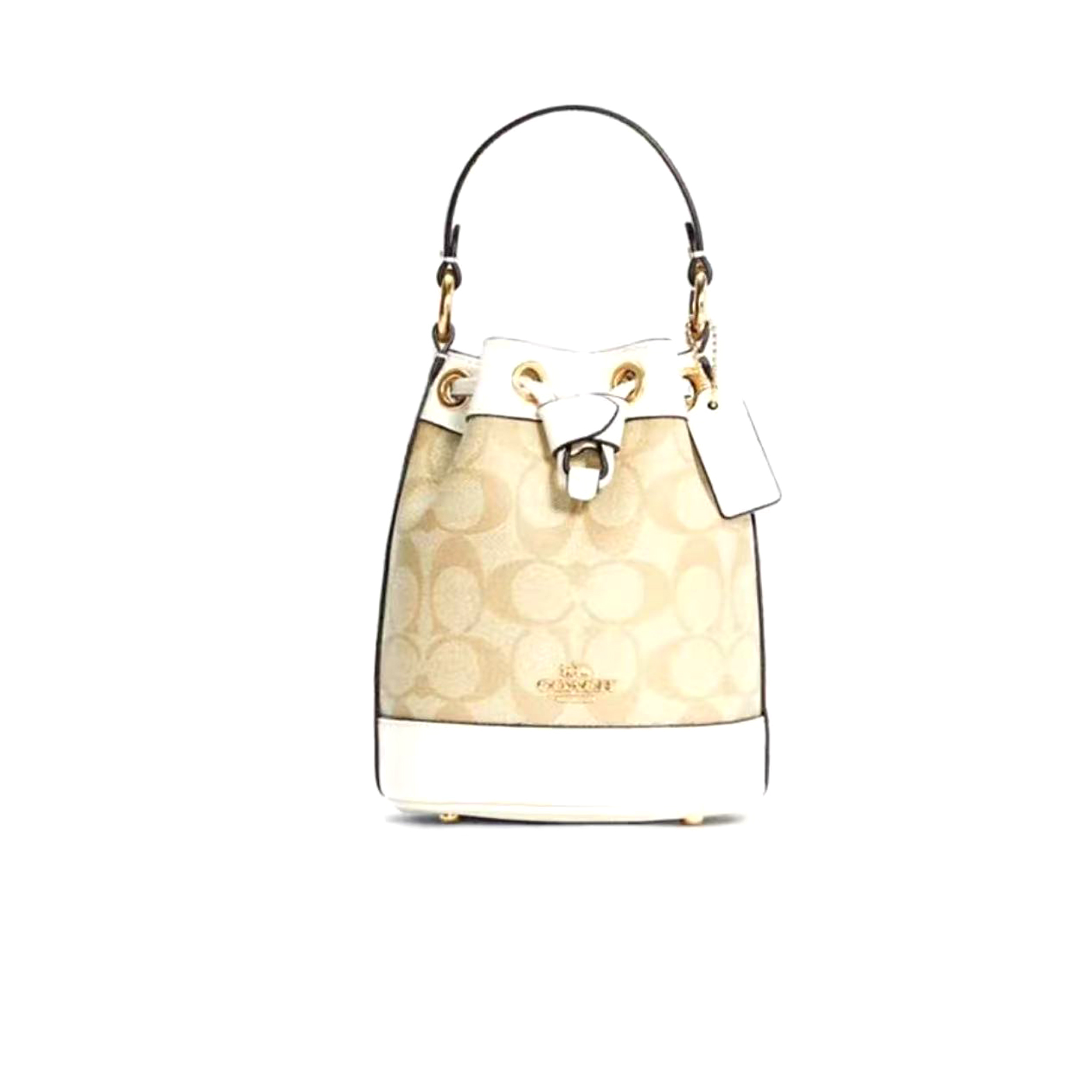 95新 COACH/蔻驰 奶茶色老花抽绳水桶包/H8247/15X18X10