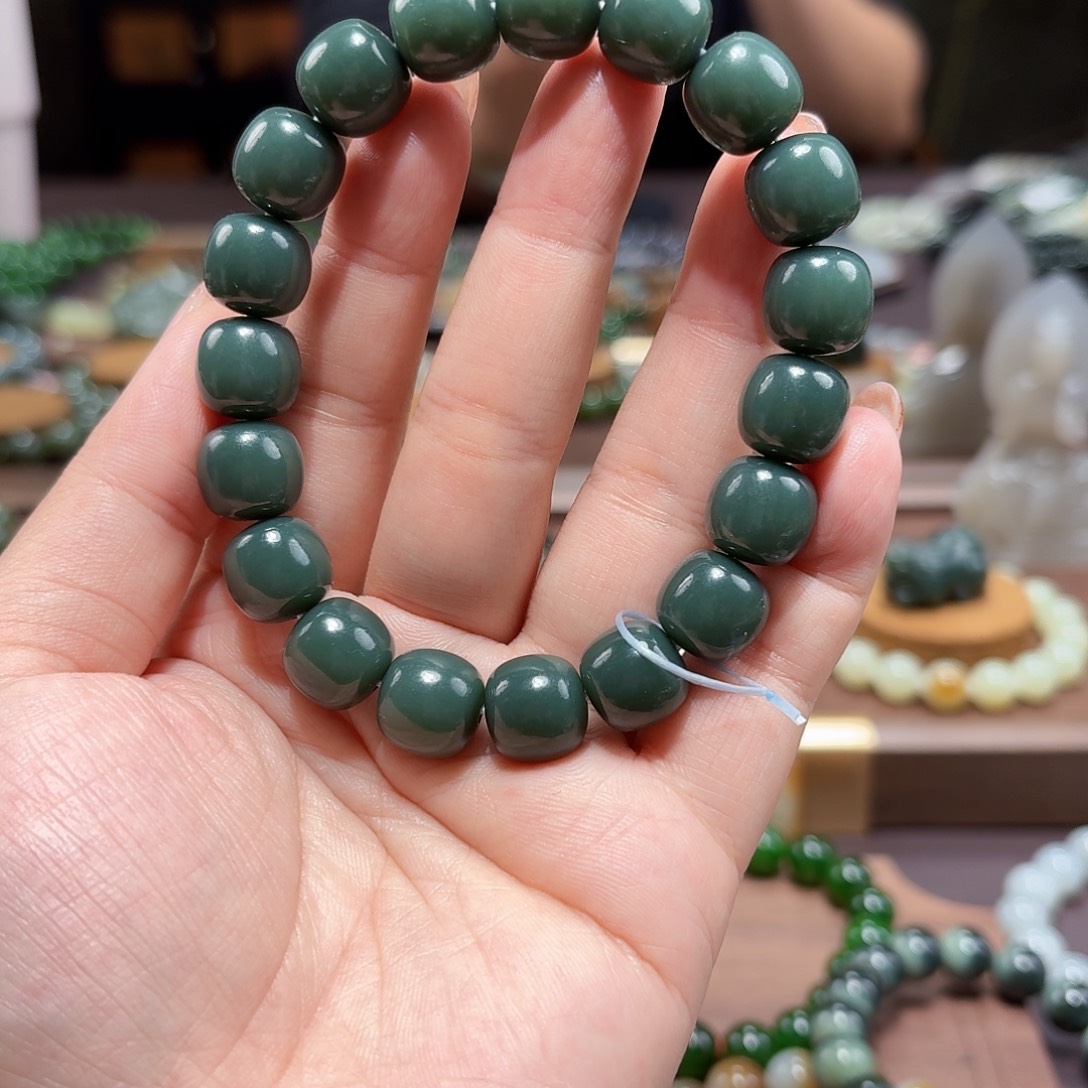 和田玉未镶嵌手链沙枣青蓝调特细12 