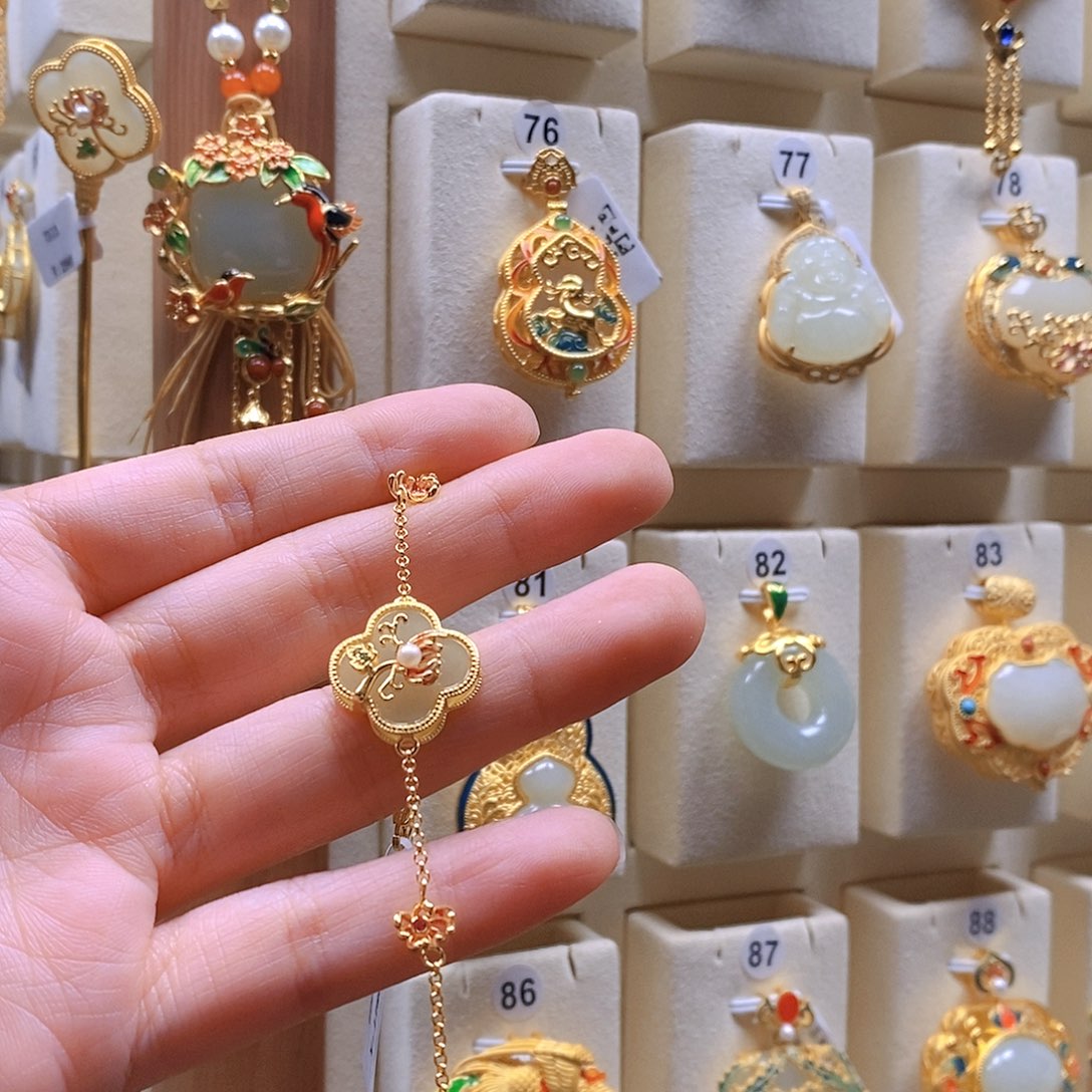 和田玉颈饰银S925镶嵌