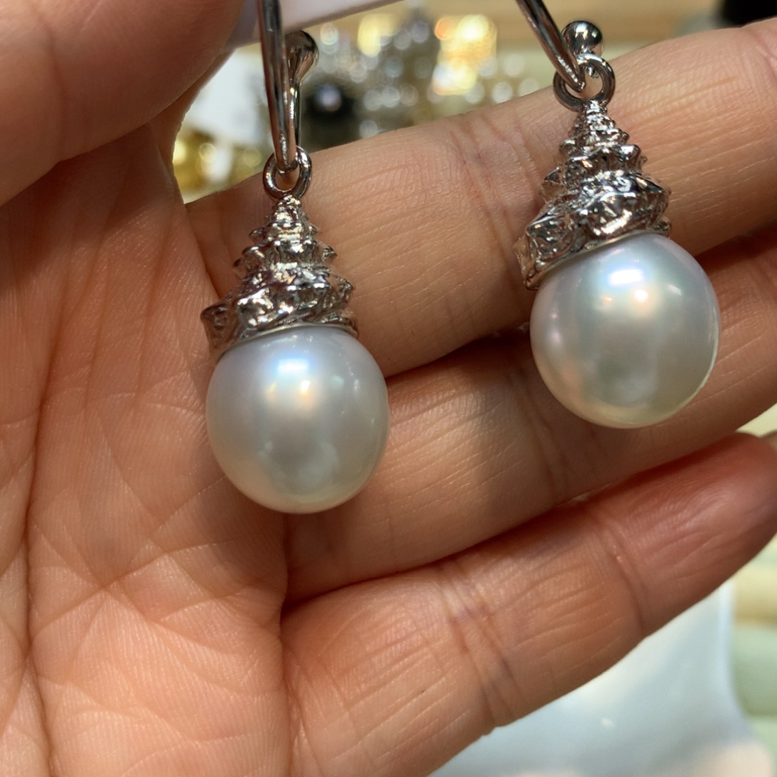海水珍珠耳饰银S925镶嵌