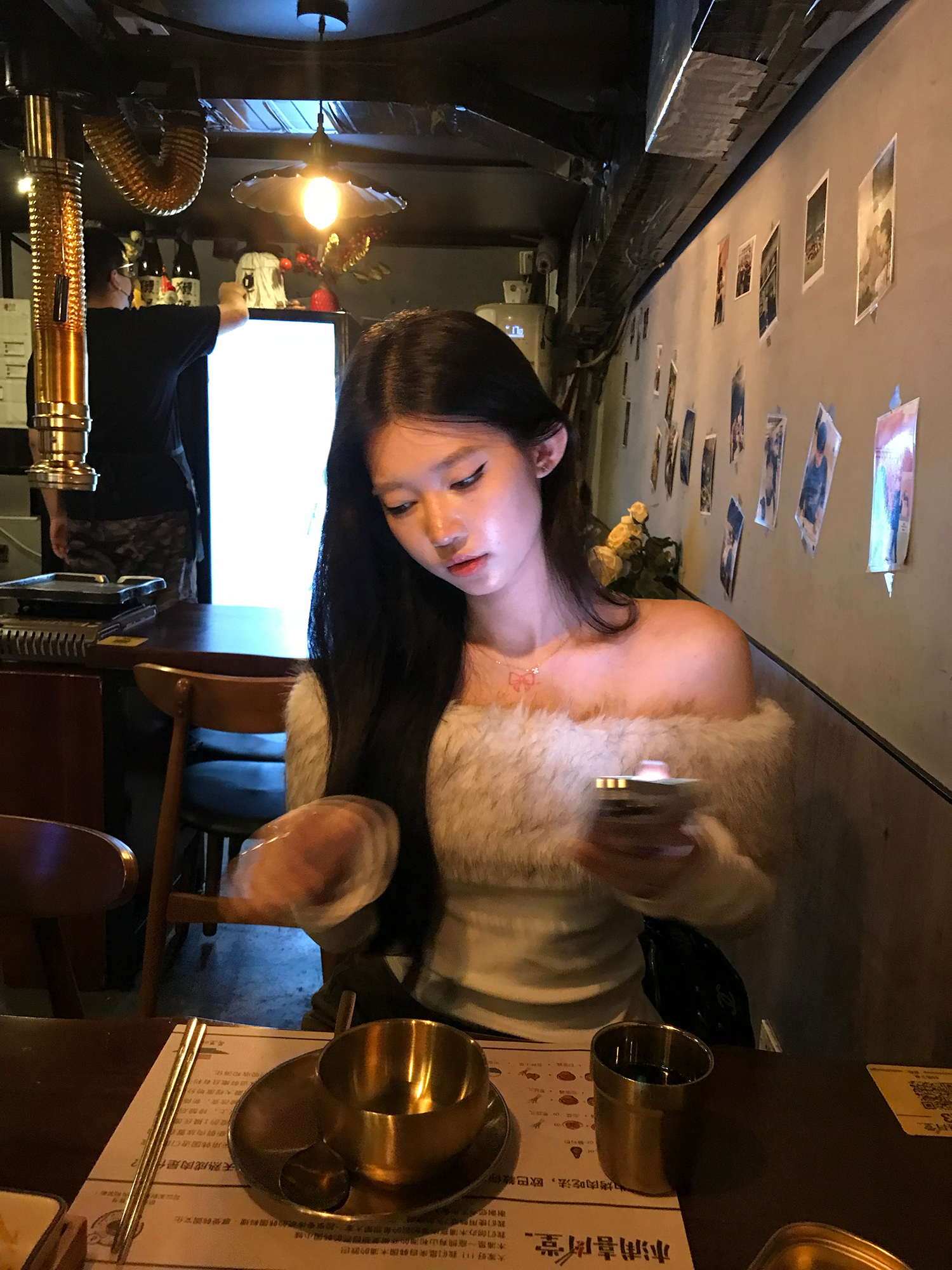 sheepland娇贵时髦精一字肩毛毛领针织t恤女秋冬收腰显瘦打底上衣