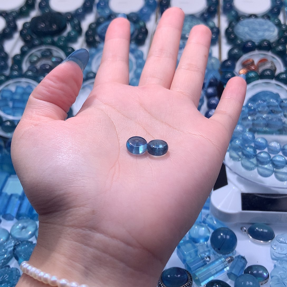 未镶嵌手串海蓝宝石魔鬼蓝叠珠两颗