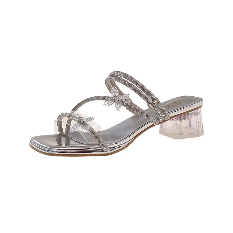 邹先生6603-55新款仙女水钻蝴蝶结外穿粗跟夏季