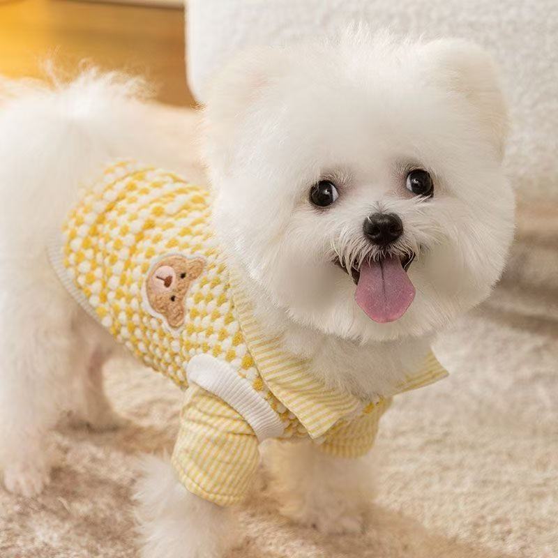 加绒小狗狗衣服秋冬季保暖加厚棉衣小型犬宠物猫咪泰迪比熊假两件