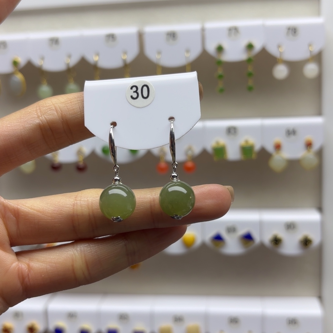 和田玉银S925镶嵌耳饰