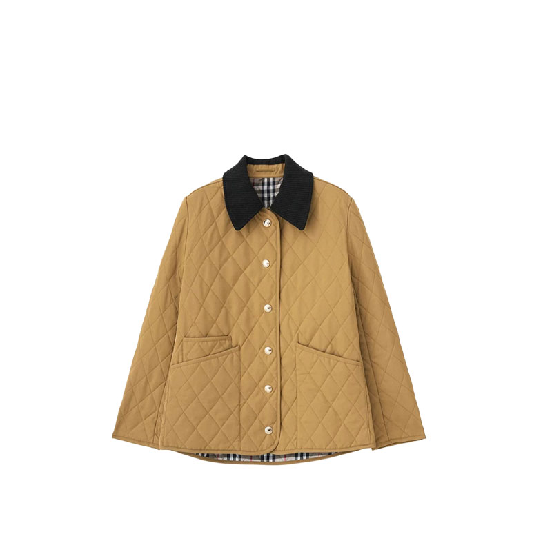 菱格纹长袖翻领绵羊毛夹层外套棉服2382